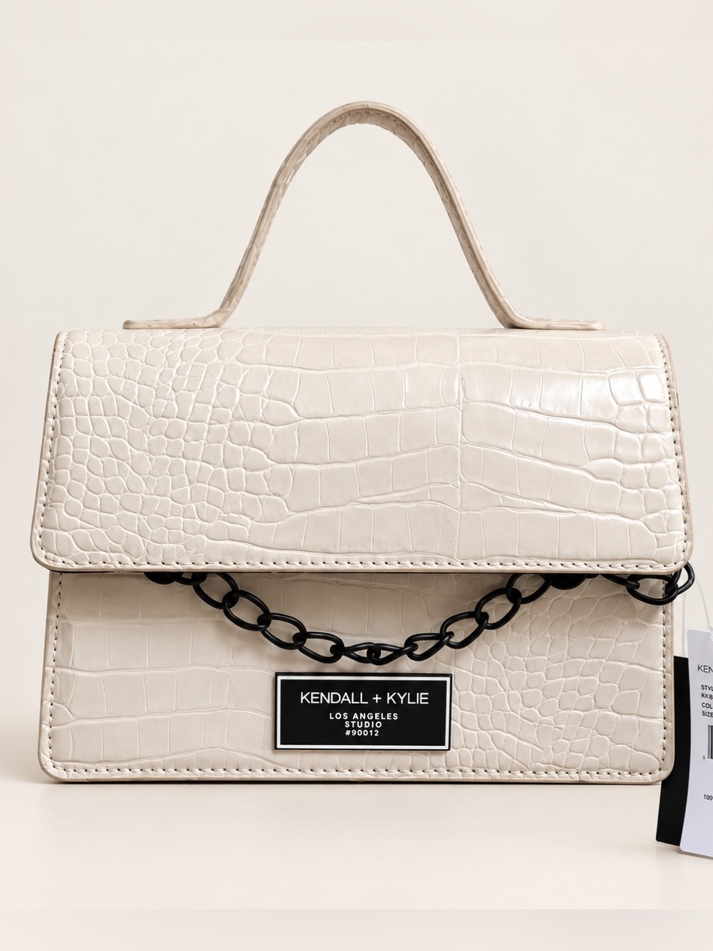NWT Kendall & Kylie Cream Croc Embossed Crossbody Bag Black Chain